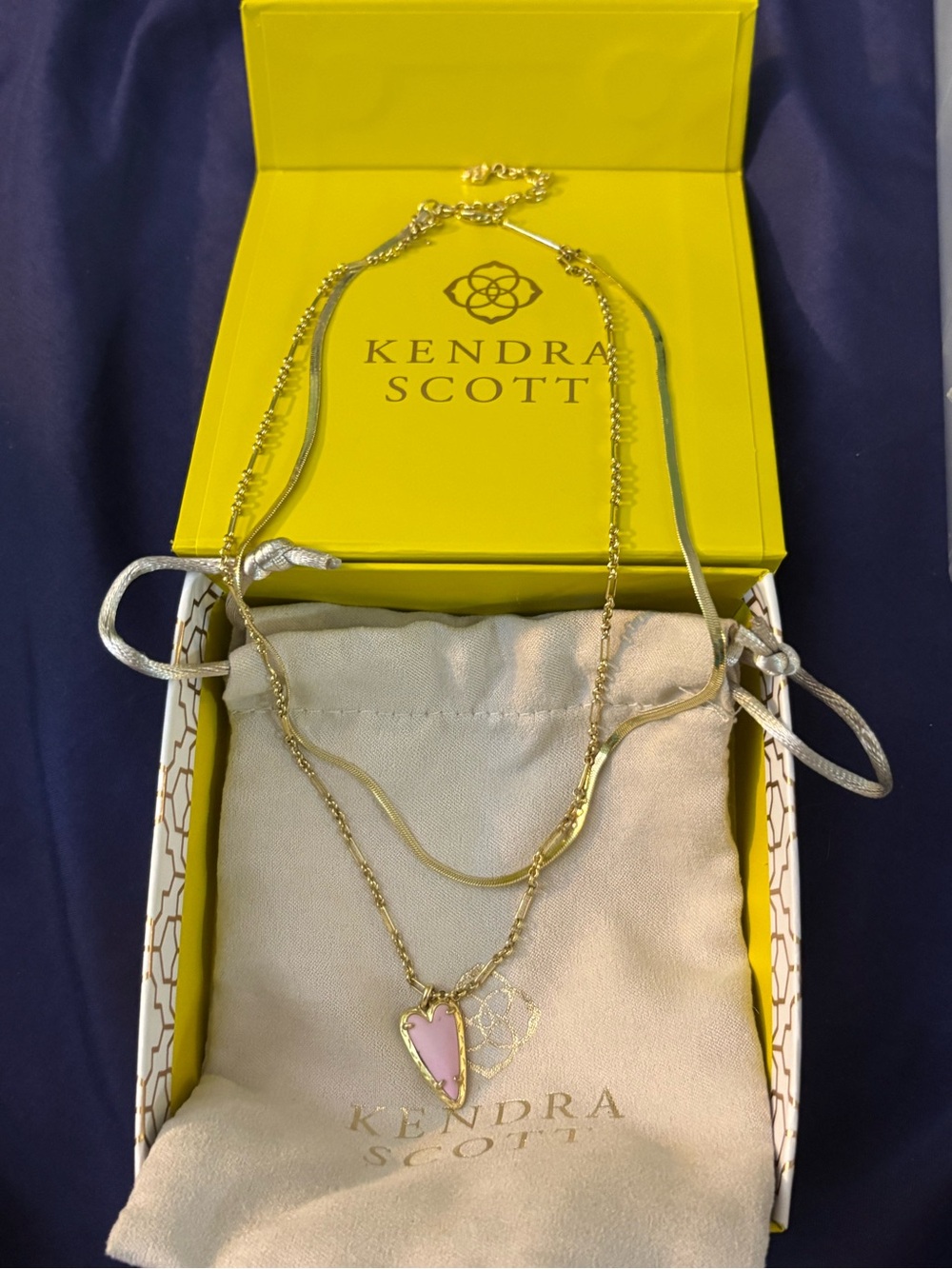 Kendra Scott Gold Layered Necklace with Pink / Lilac Pendant